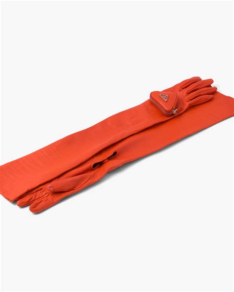 prada gloves pouch|Orange Long nappa leather gloves with pouch .